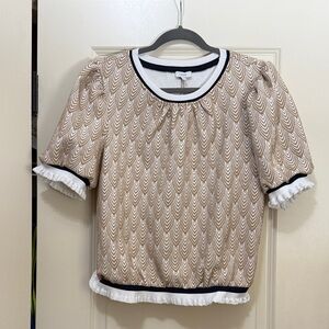Voy Tan, White & Black Patterned Knit Top